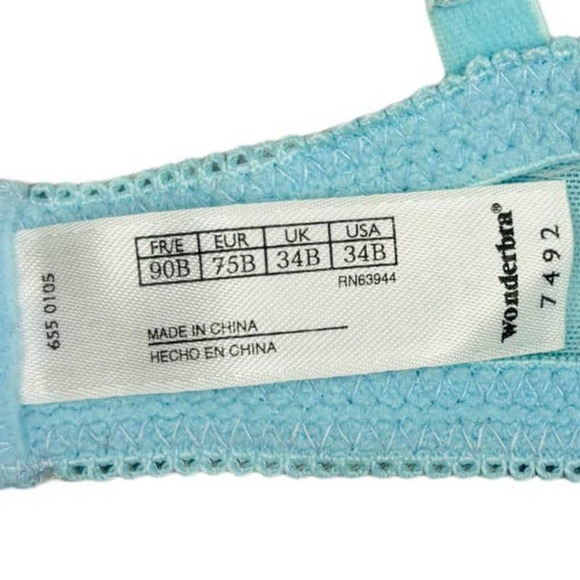 Wonderbra Embroidered Lace Underwire Push Up Bra Blue Size 34B - Picture 4 of 6